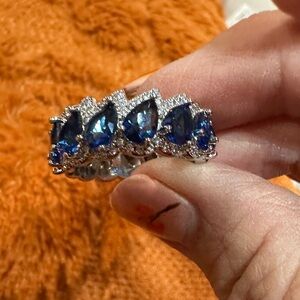 Silver Ring with Blue Gemstones